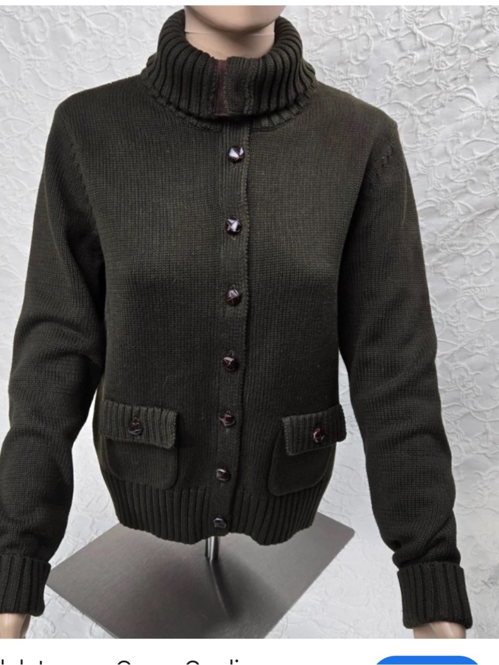 Ralph Lauren Dark Olive Knit Button-Up Sweater Jacket L